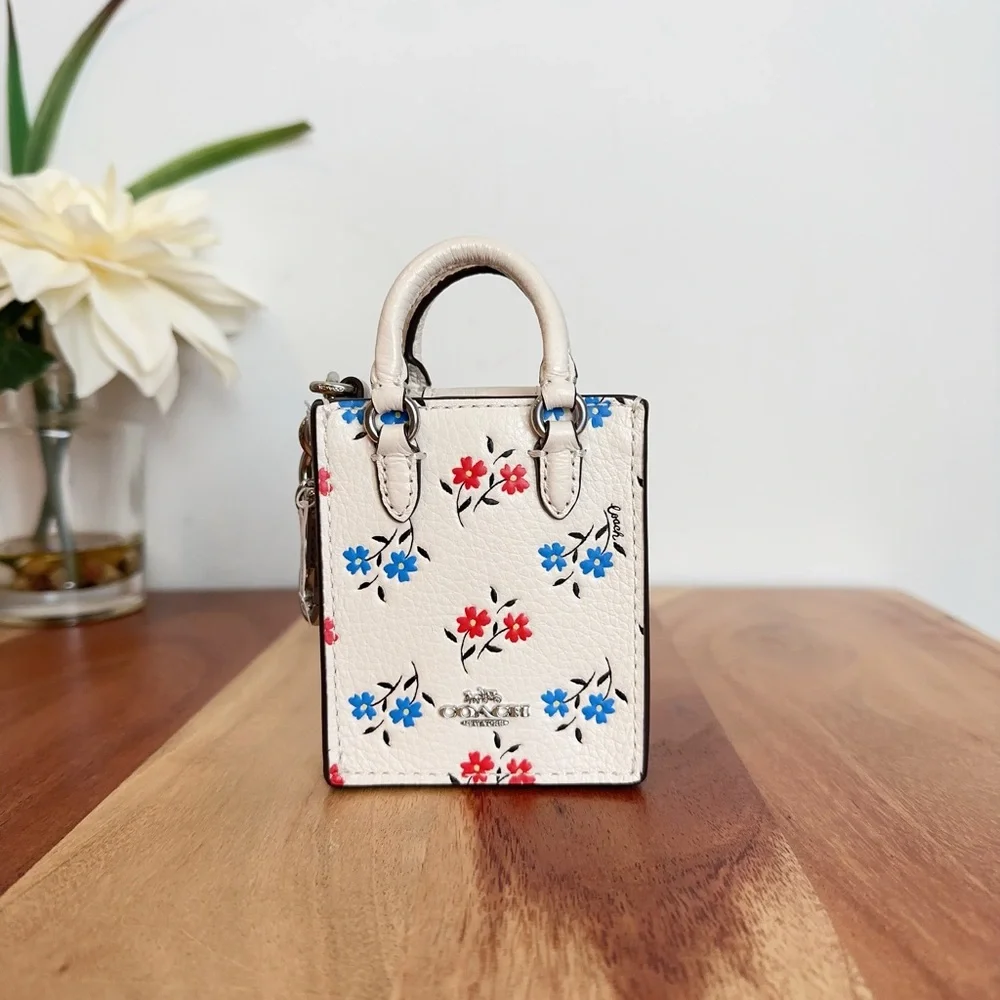 NWT Coach North/South Mini‎ Tote Bag Charm With Floral Print