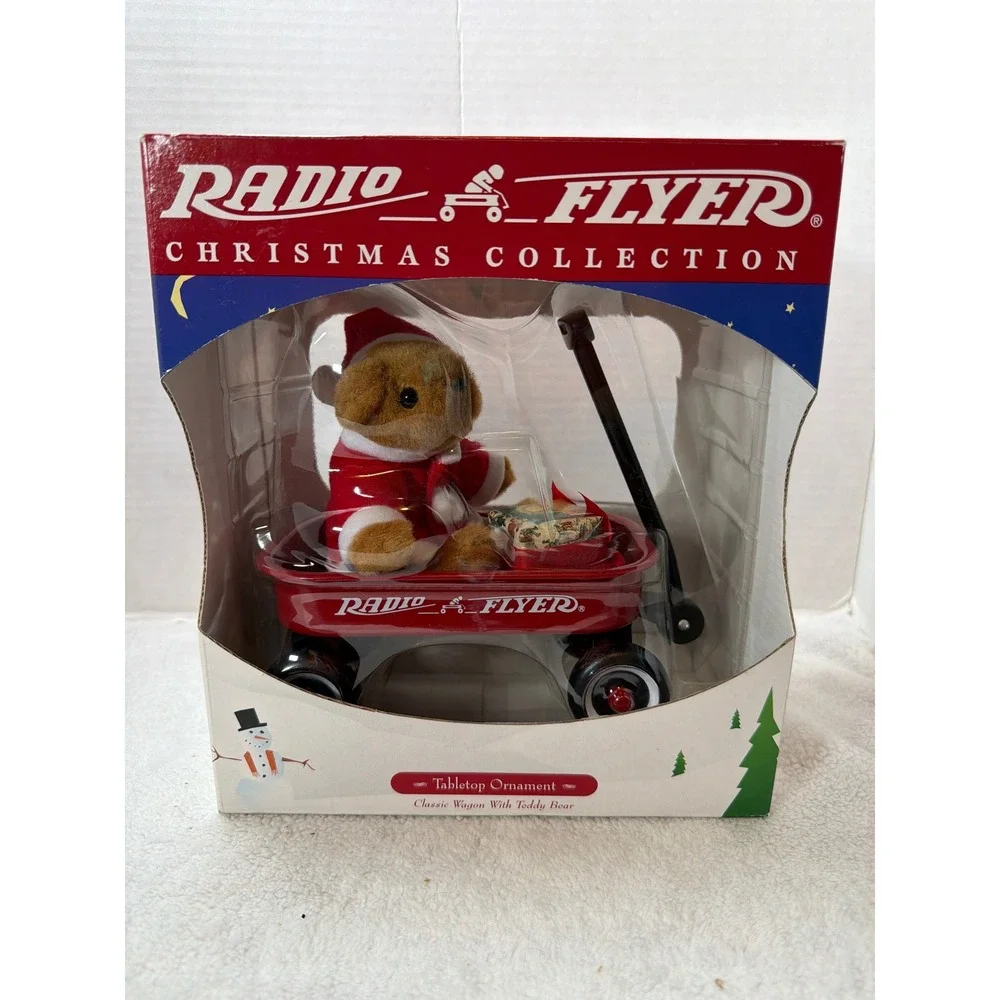 NIB Radio Flyer Tabletop Ornament  Red 1999 Classic Wagon Teddy Bear