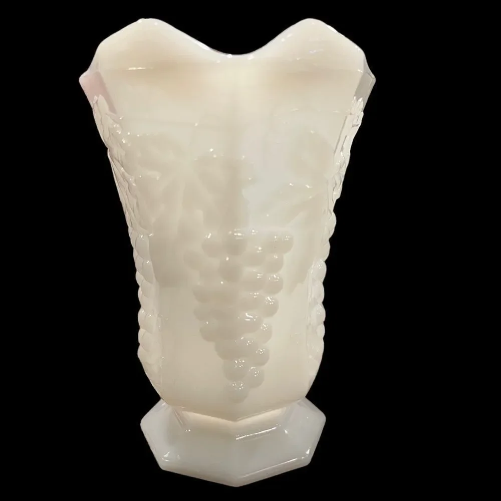 Vintage Anchor Hocking Milk Glass Grape  and Leaf Pattern pitcher cir.1938-1943‎