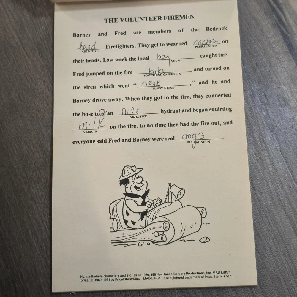 Vintage Flintstone's Mad Libs‎ Party Game Activity Book, Partially Used 1980