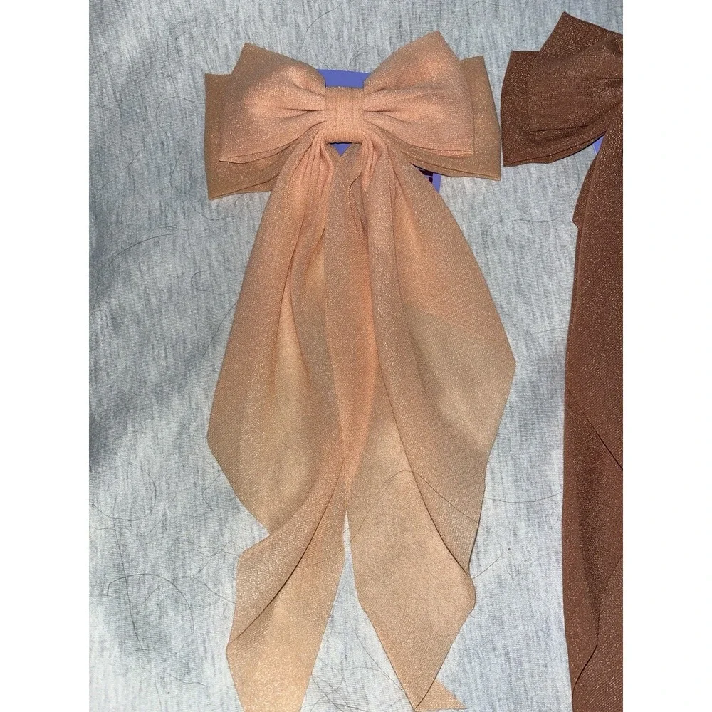 Set of 3 Long Tail‎ Hair Bow Clips, Peach, Caramel and black roses, Claire's