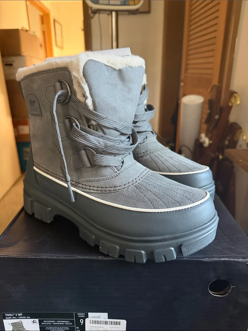 Sorel Women's Gray Tivoli VWinter Lace-Up Fur-Trim Boots