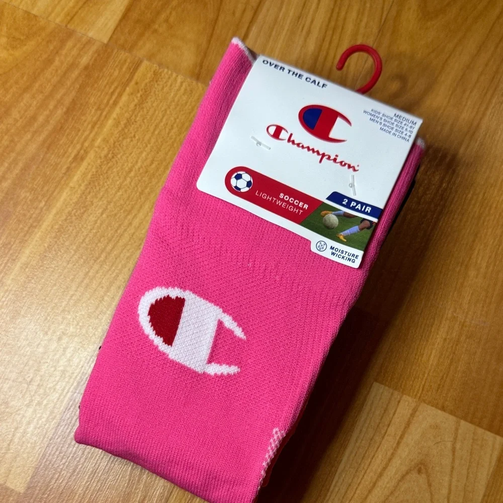 2 pk champion women’s/ youth - pink/black long over calf socks‎ multi size