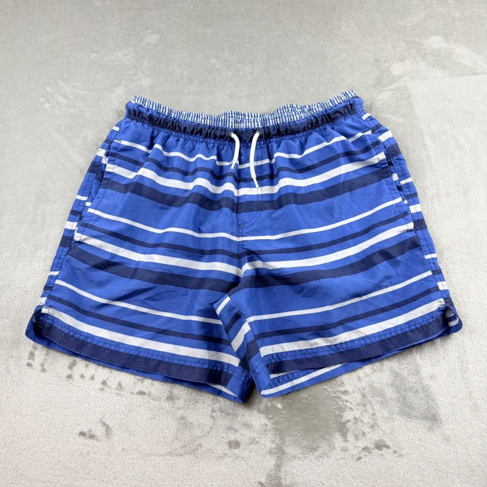 Livergy Men's Blue White Striped Swim Trunks Size Medium Board Shorts Beachwear