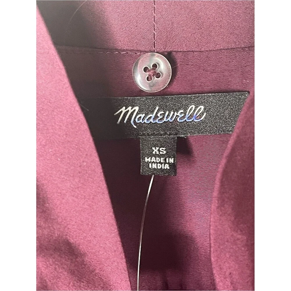 Madewell V-Neck Button-Front Top XS Dark Pomegranate Long Sleeve Workwear