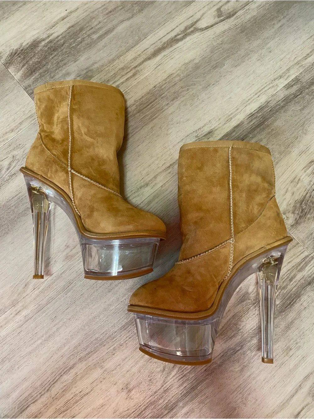 Dolls Kill Darker Wavs Kickdrum suede clear platform boots- NWOT