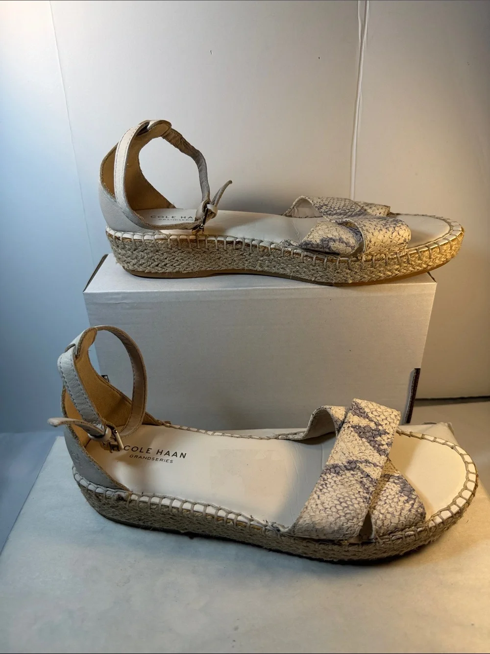 Cole Haan Neutral Snake-Print Espadrille Sandals