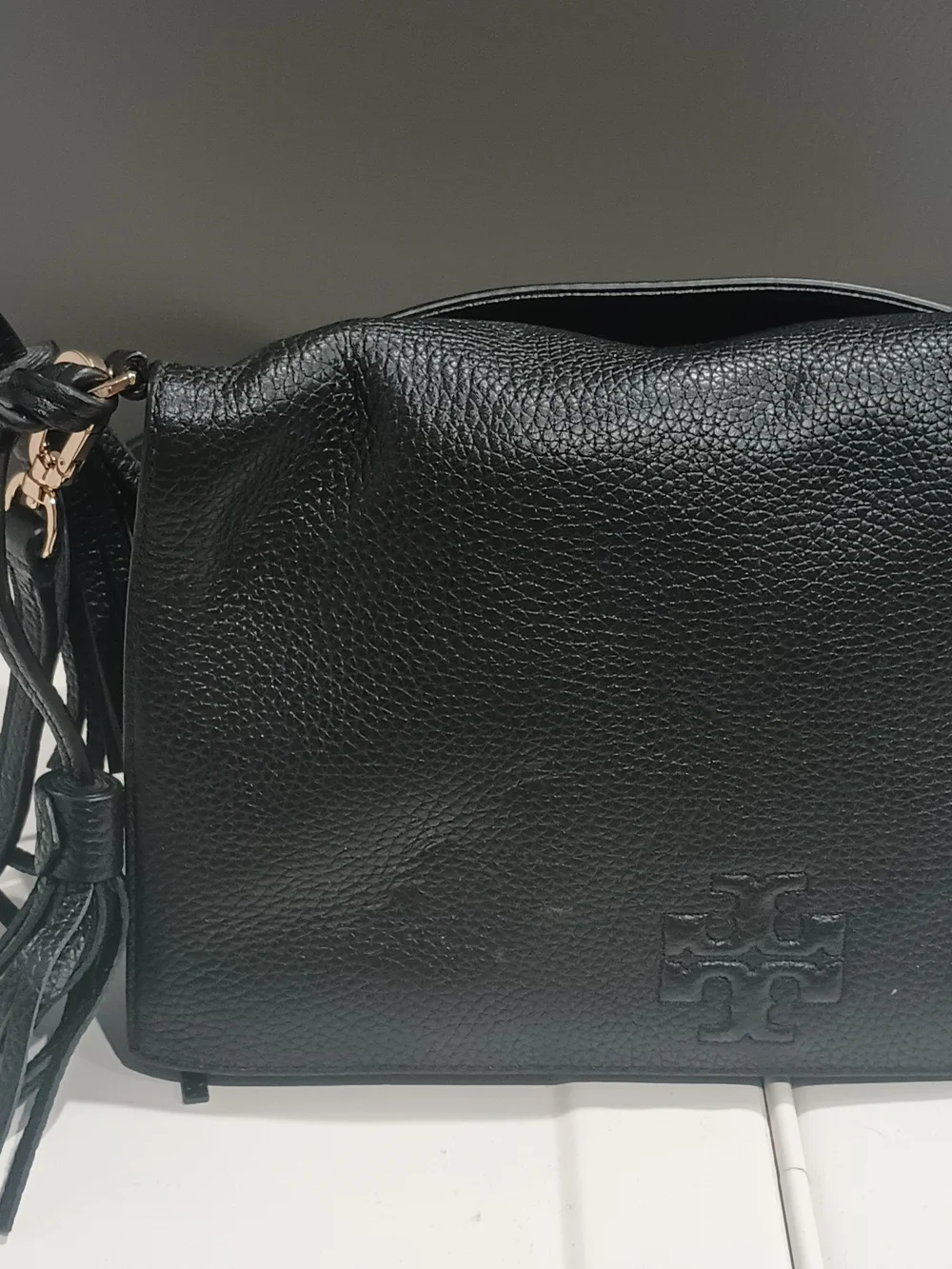 Tory Burch Black Pebbled Leather Logo Crossbody