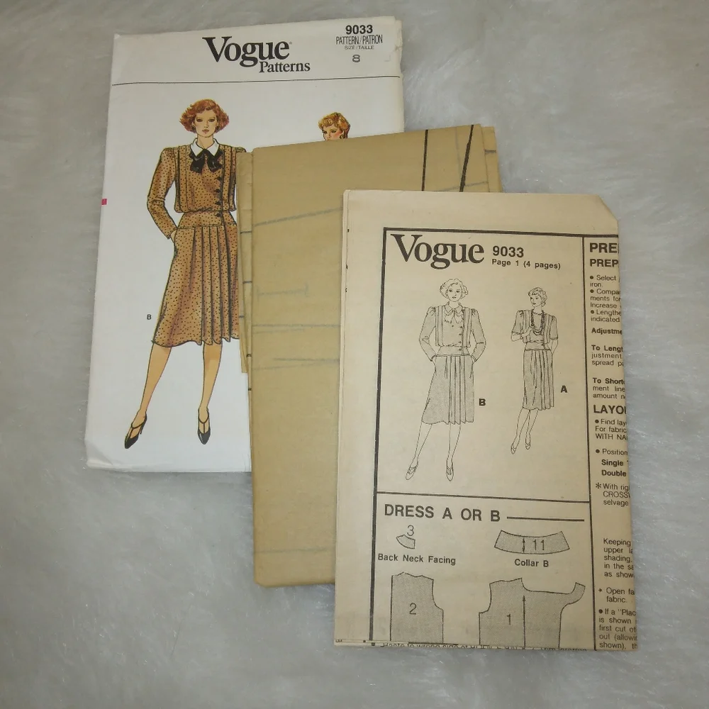 VOGUE 9033 Sz 8 Misses dress w/ blouson bodice and asymmetrical closing …