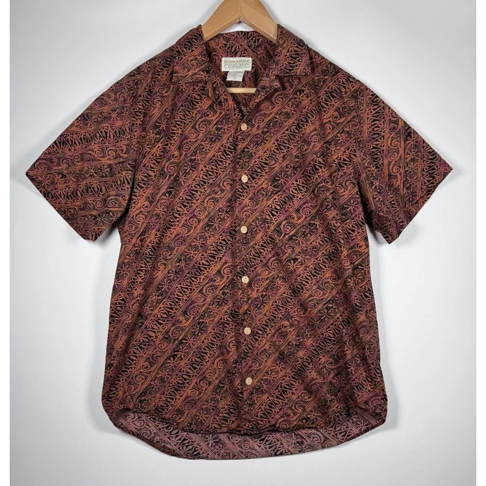 Vintage Banana‎ Republic Safari and Travel Shirt Mens XS Brown Black Resortwear