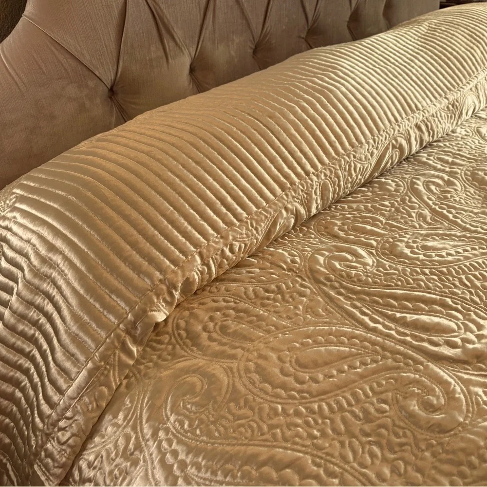 Serenta Quilted Satin Coverlet/Spread - Oversized - Gold