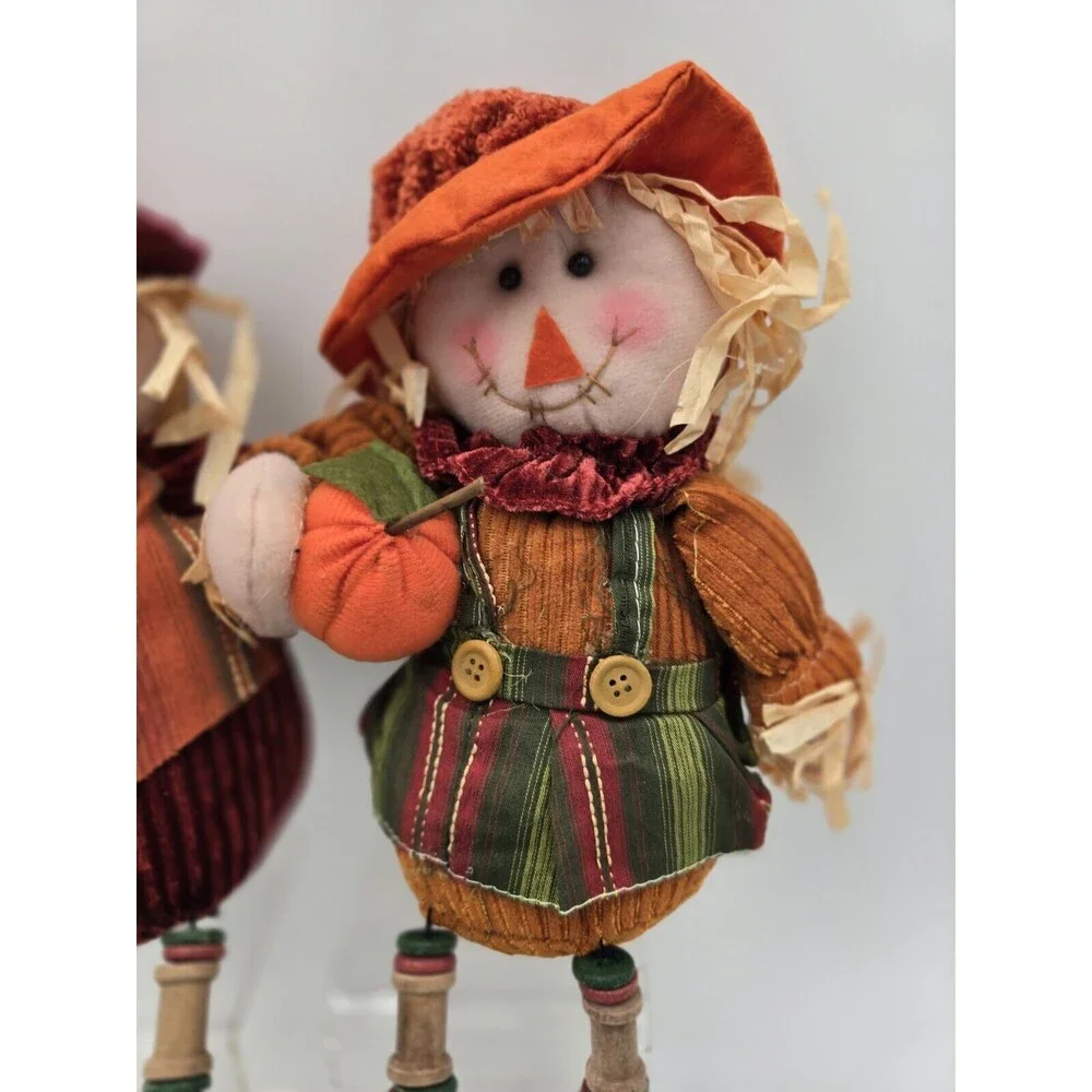 Scarecrow Couple Shelf Sitters Spool Bead Legs Welcome Sign‎ Autumn Decor 17