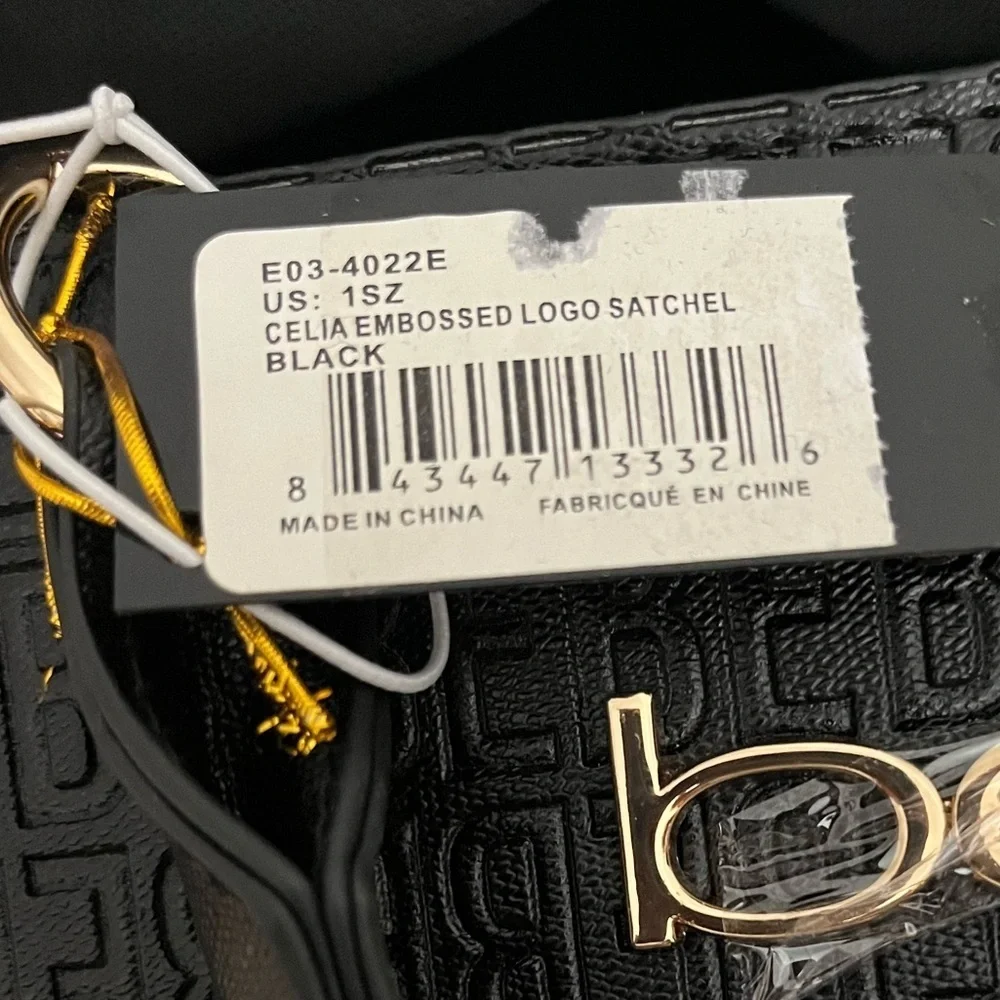 Bebe Celia Embossed Logo Satchel in Black (NWT)