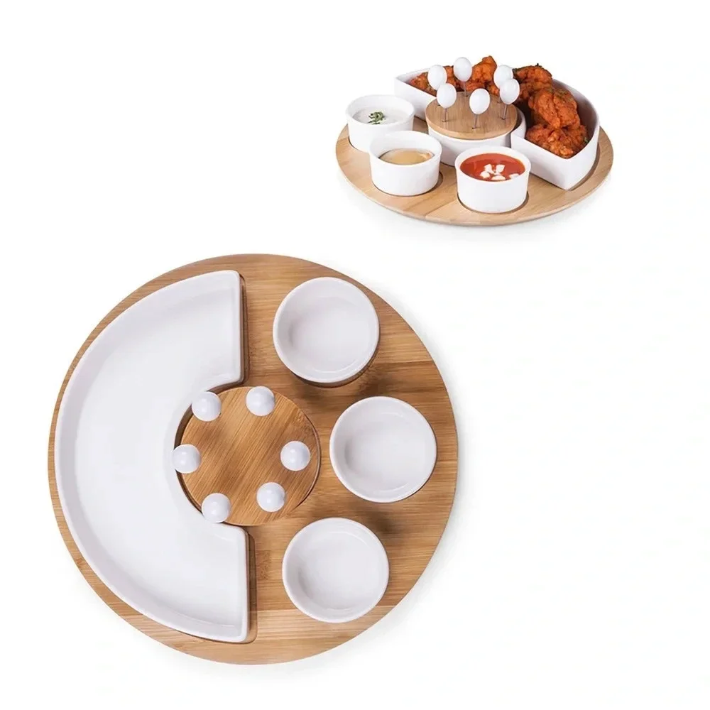 NWT Wood and China Symphony appetizer serving set 13pc