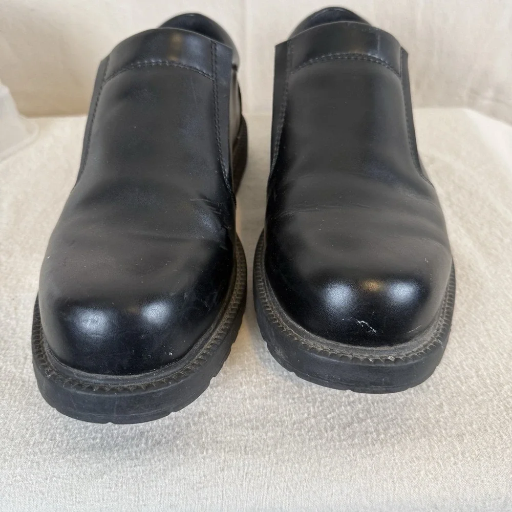 Skechers Men's Slip Resistant Black Leather Work Shoes‎ Size 9 SN76083 Cushioned