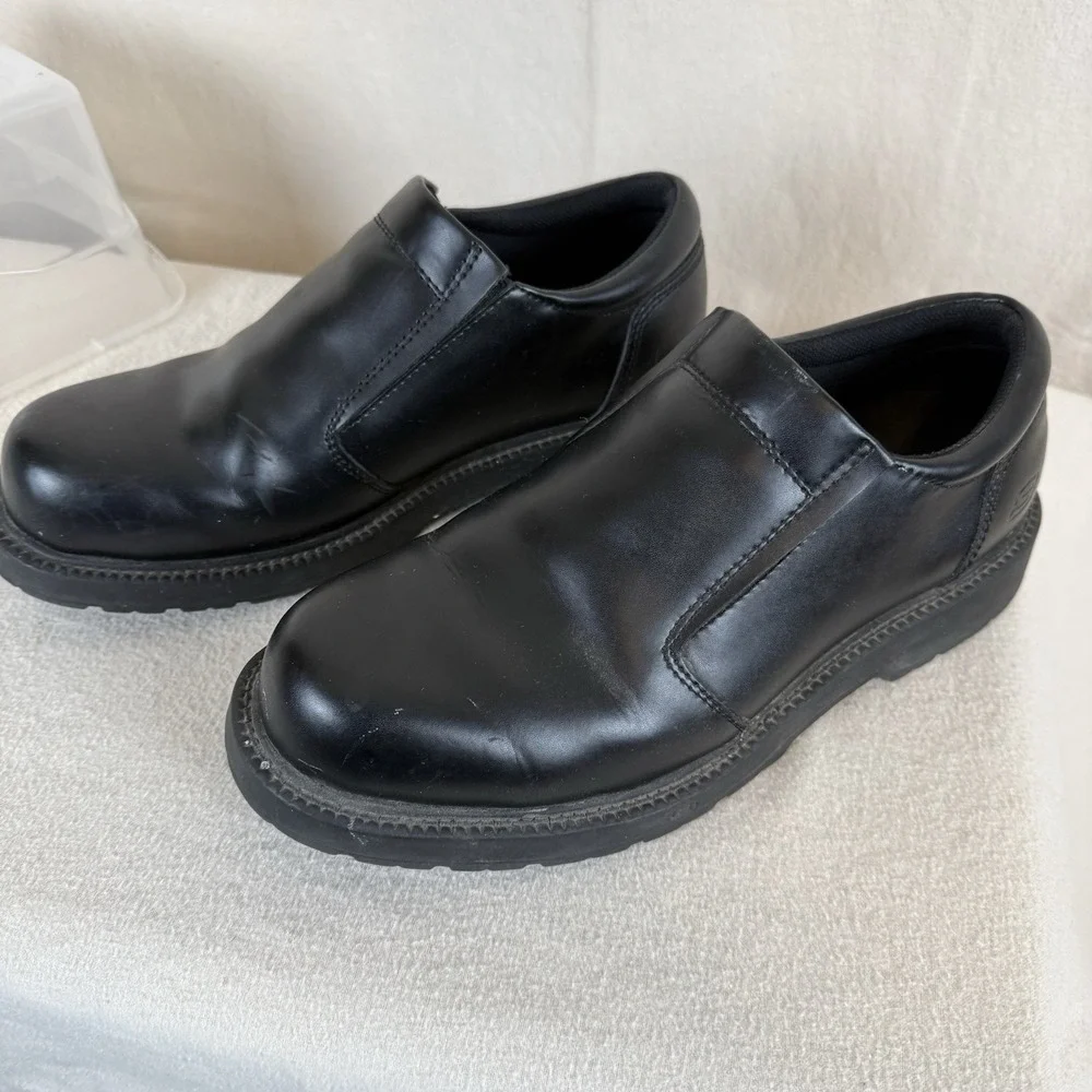Skechers Men's Slip Resistant Black Leather Work Shoes‎ Size 9 SN76083 Cushioned