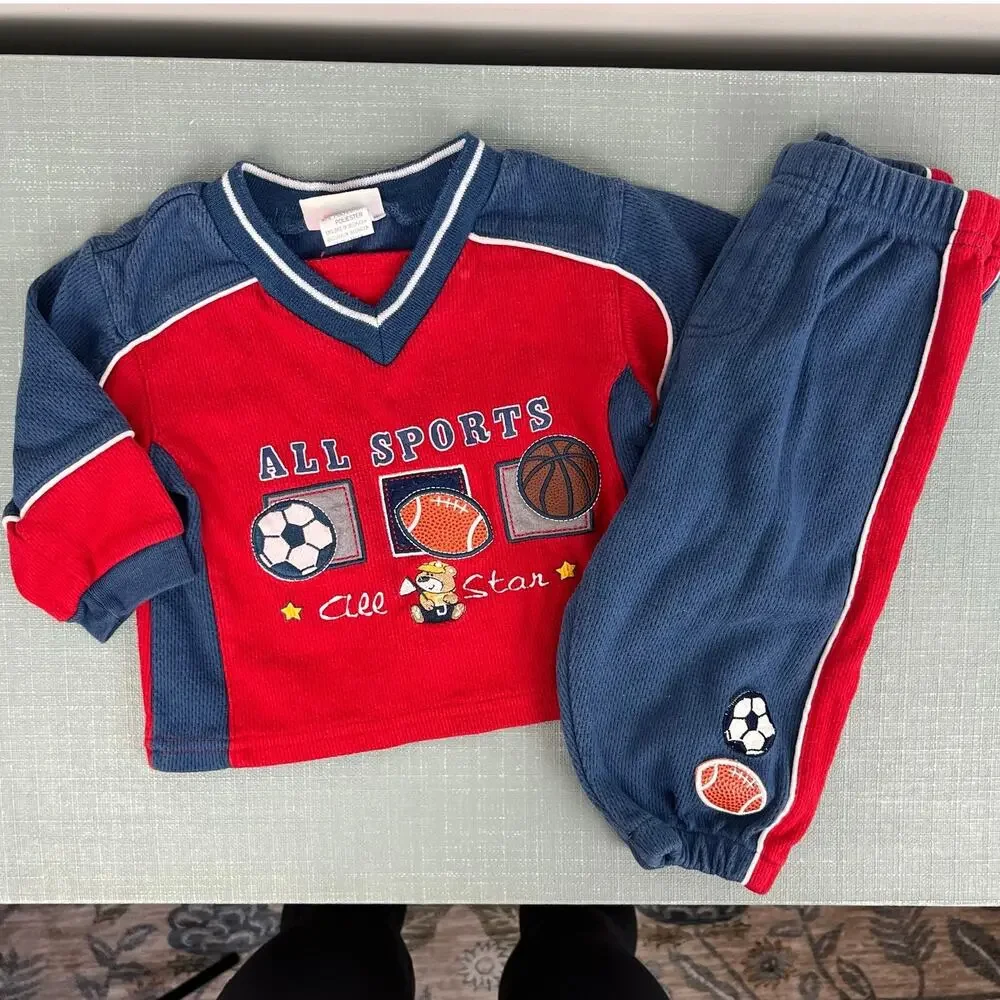 Vintage B.T. Kids All Sports All Star Bear Sweatsuit Outfit 12 Months