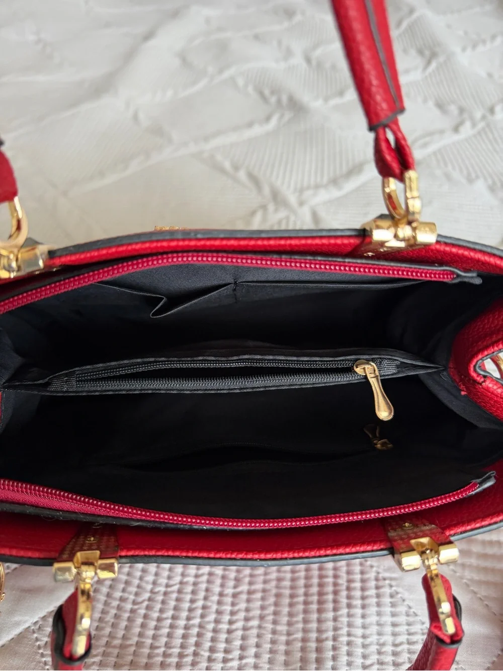 Aimily Cherry Red Women's Structured Handbag with Top Handles