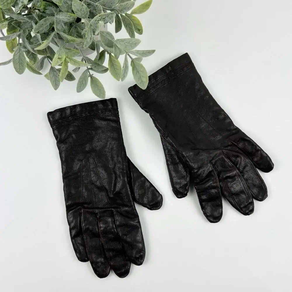 Vintage Genuine Leather Brown Women's Gloves Size 7 1/2
