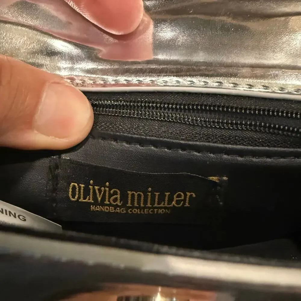 Olivia Miller Anya Mini Crossbody Bag Silver Metallic Reflective Clutch