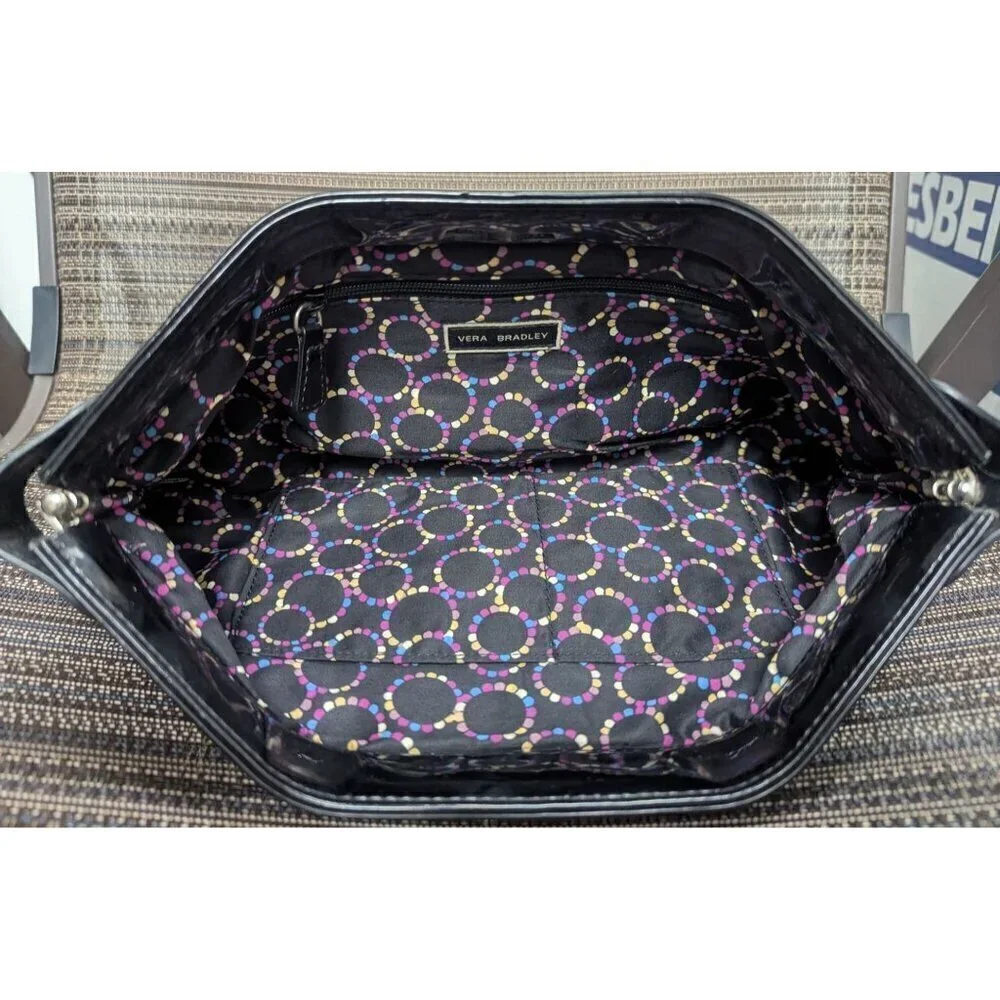 Vera Bradley Black Quilted Clutch Bag Nylon Patent Leather W/Silver Hardware 13i