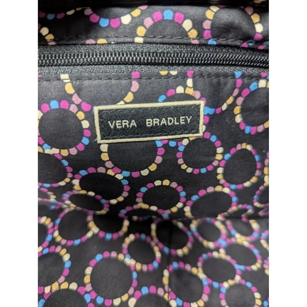Vera Bradley Black Quilted Clutch Bag Nylon Patent Leather W/Silver Hardware 13i