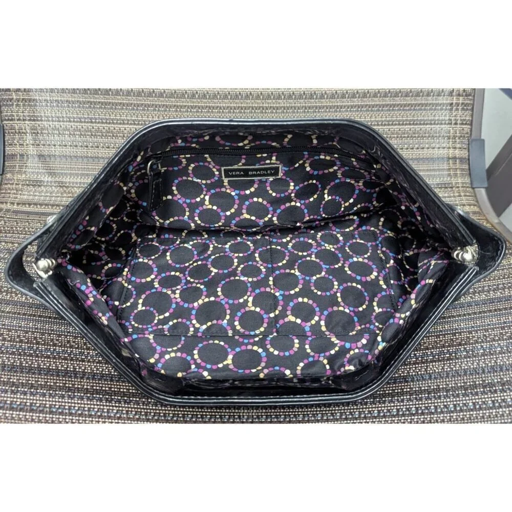 Vera Bradley Black Quilted Clutch Bag Nylon Patent Leather W/Silver Hardware 13i