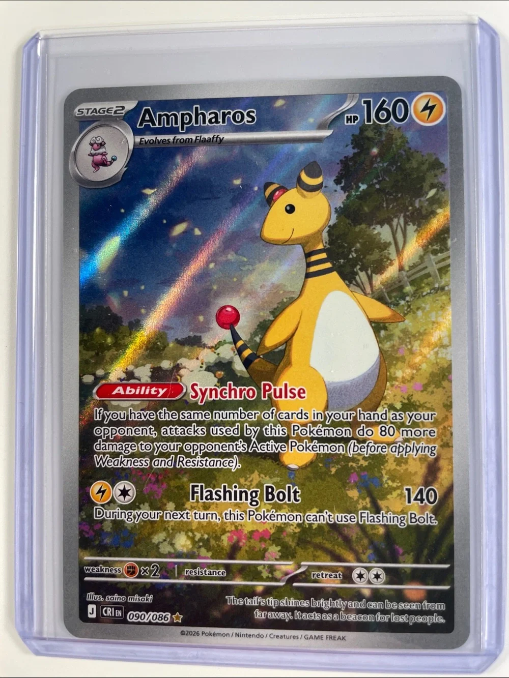 Pokemon Ampharos Holo Card - Yellow and White