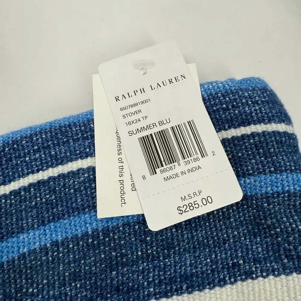 RALPH LAUREN Stover Throw Pillow Cover 16x24 Summer Blu Denim Jean NWT Linen