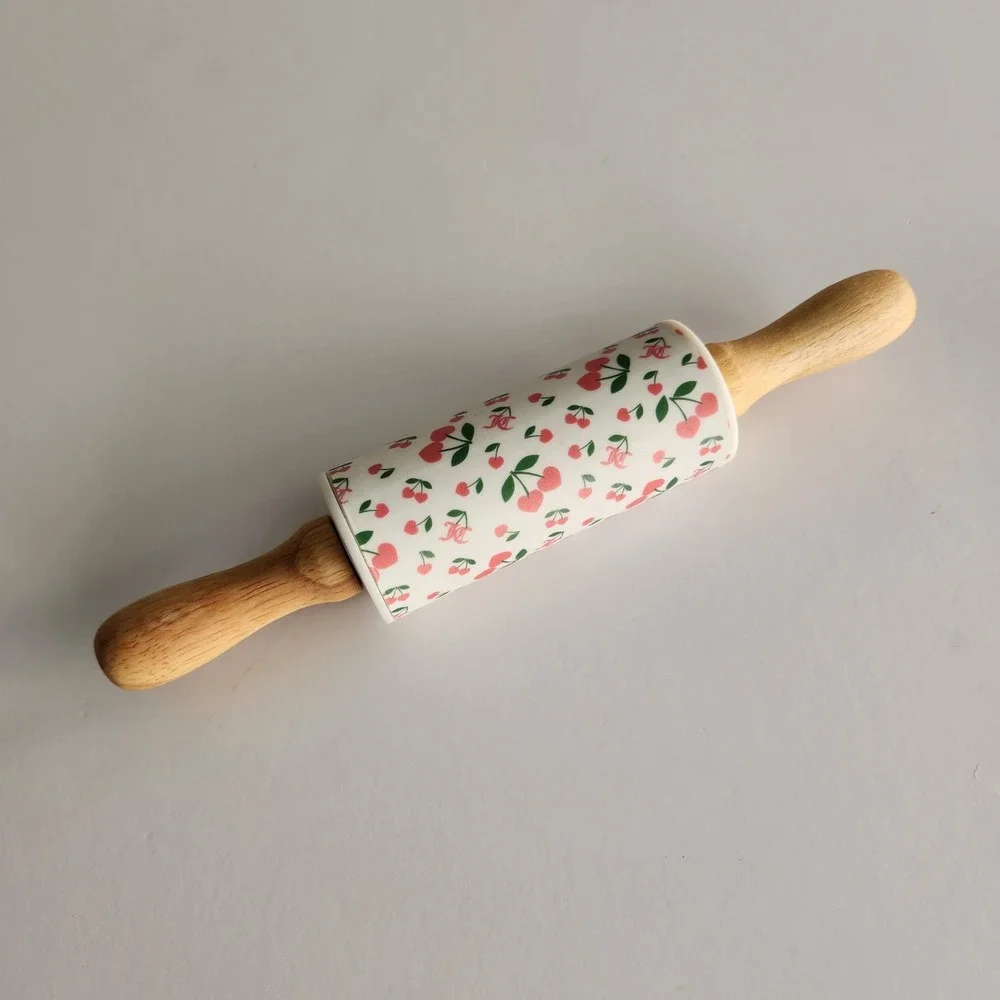 Juicy Couture Mini Rolling Pin White Pink Heart Cherry Monogram Ceramic Wood Y2K