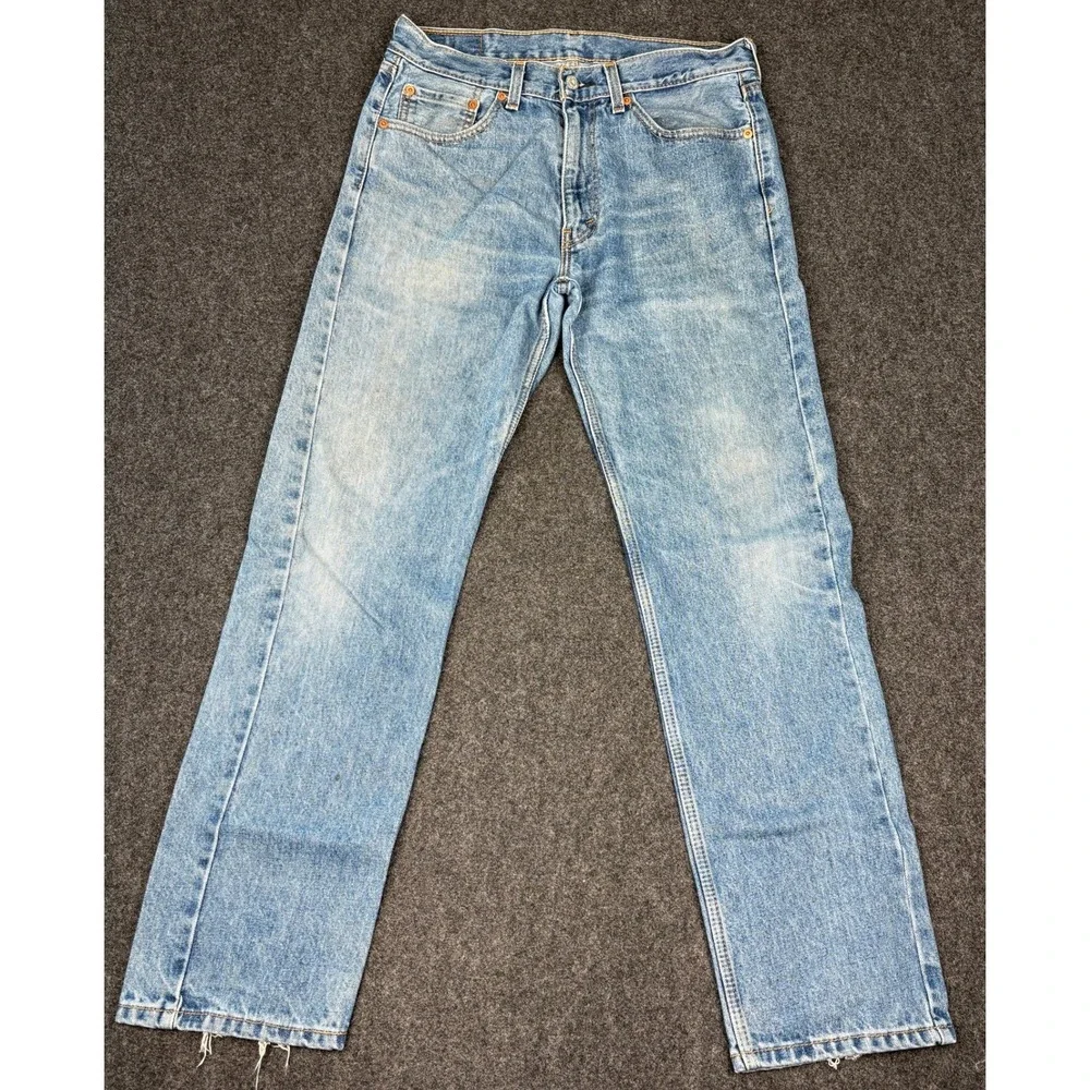 Levis 505 Regular Fit Straight Leg Light Wash Denim Jeans Mens 33x32 00505-4891