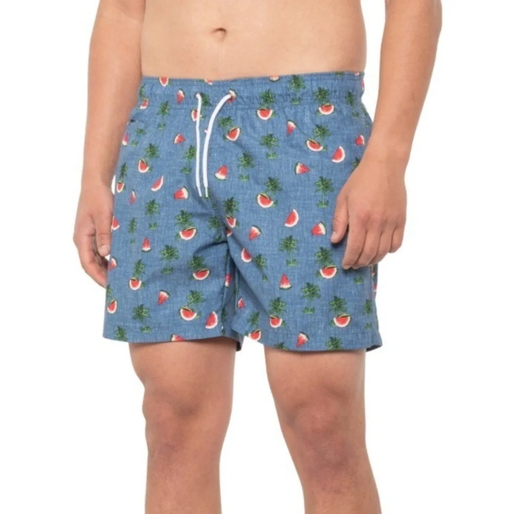Trunks Swim Mens Size XLarge Blue Chambray Watermelon Swim 6.5