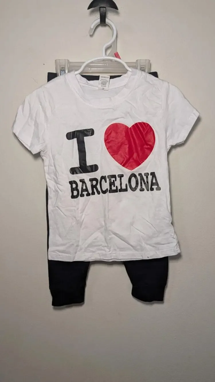 Boys Size 3T Outfit I Love Barcelona T-shirt + Black Garanimals Sweatpants