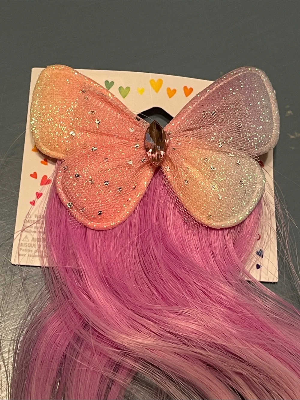 NEW Claire's Butterfly Hair Extension Clip Pink Purple Peach Yellow Ombre