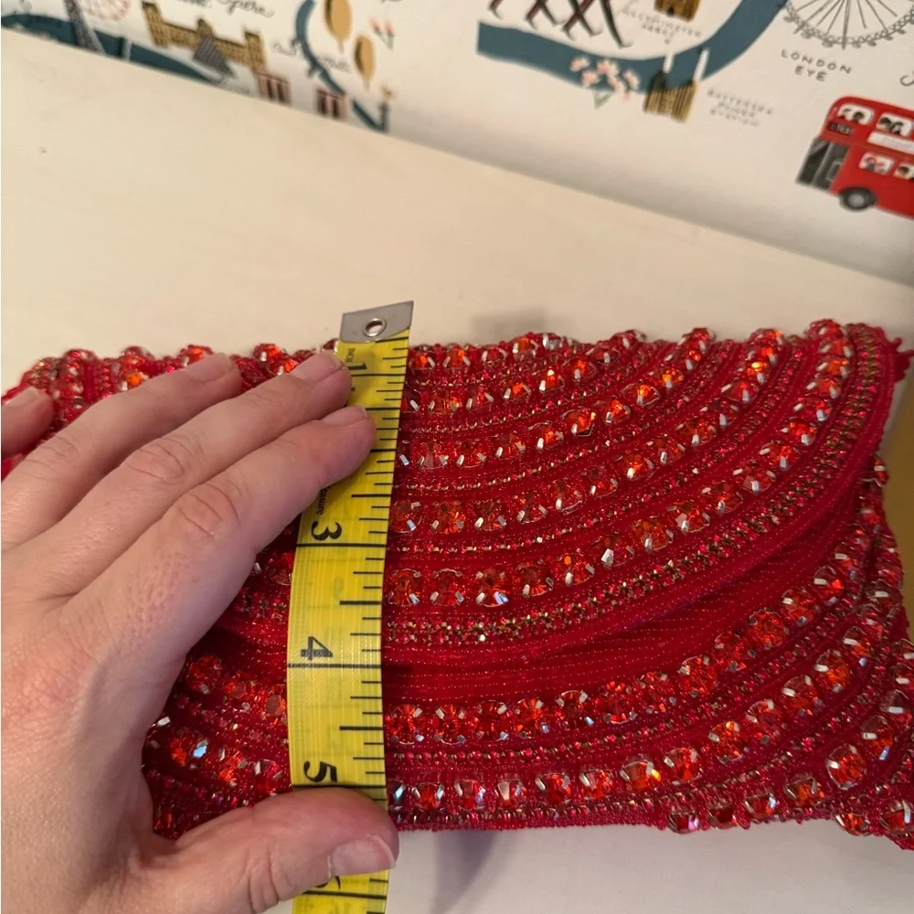 Red Beaded Evening Clutch Bag Seed Bead Crystal‎ Formal Crossbody Handbag