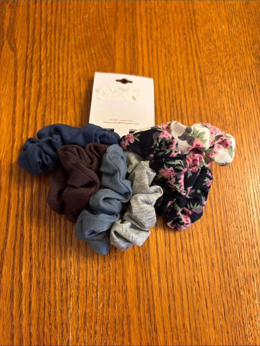 Capelli of New York Kids Floral & Solid Scrunchie Set - Pink, Navy, Gray, Brown