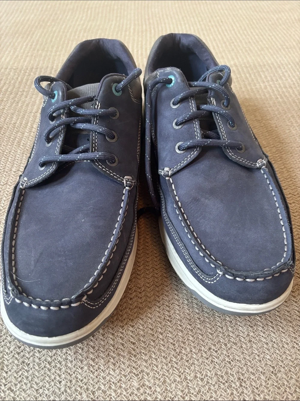 G.H. Bass & Co. Navy Leather Moc Toe Boat Shoes