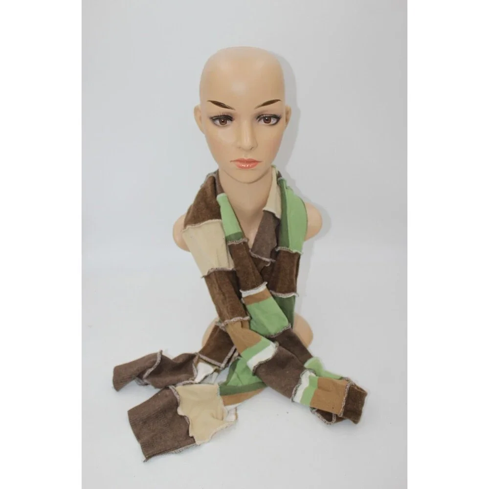 Scarf Upcycled Green Brown Whit Sweaters Winter Wedding ~8 ft Long Handmade Boho