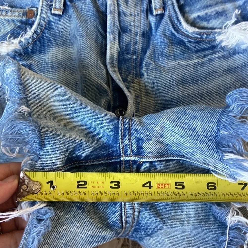 AGOLDE Dee Long Inseam Cut Off Denim Shorts Ricochet Sz 24 100% Cotton A083