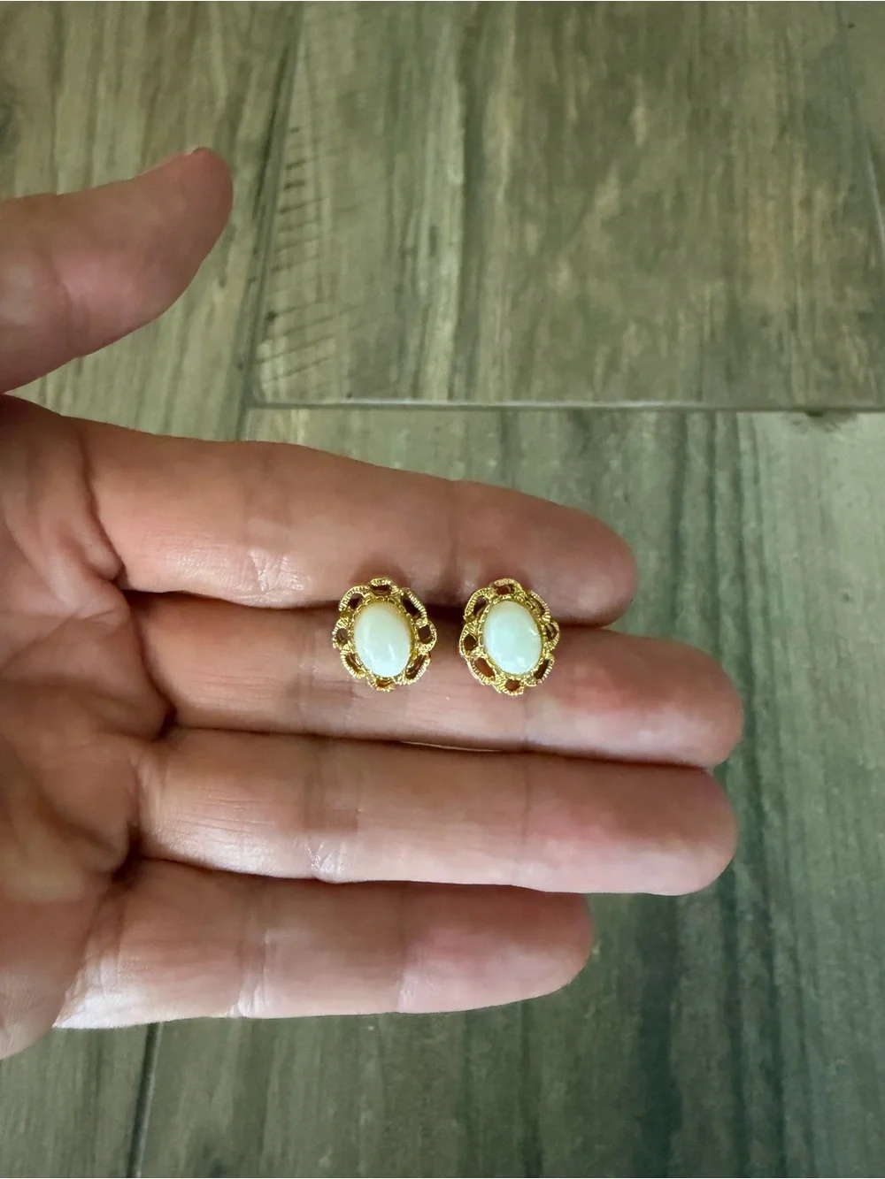 Vintage Gold Tone Opal Earrings