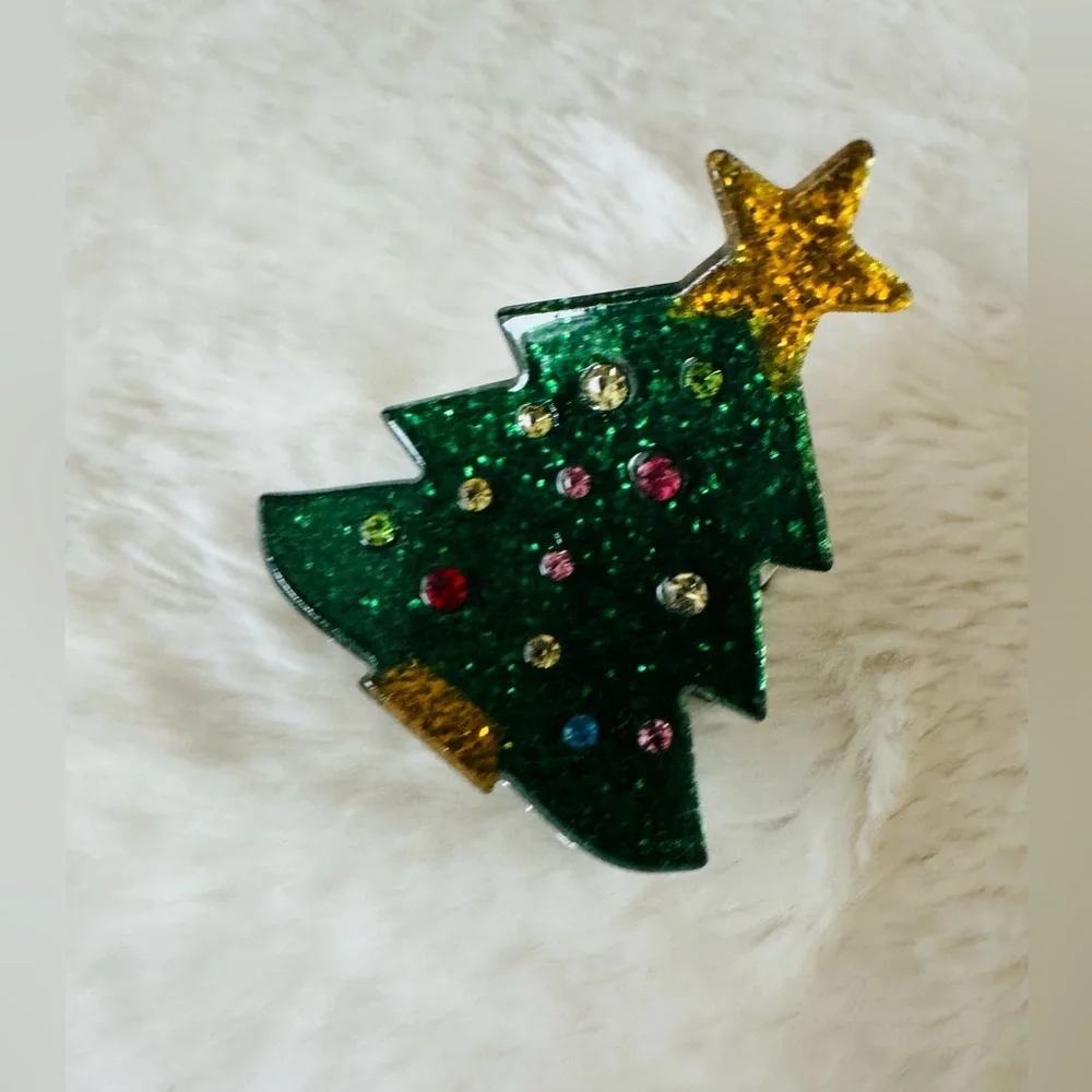 Glittery Christmas Tree Hair Clip for Kids