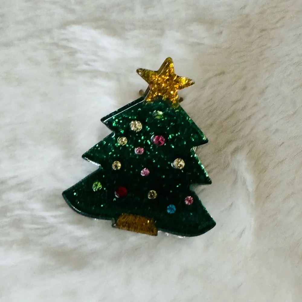 Glittery Christmas Tree Hair Clip for Kids