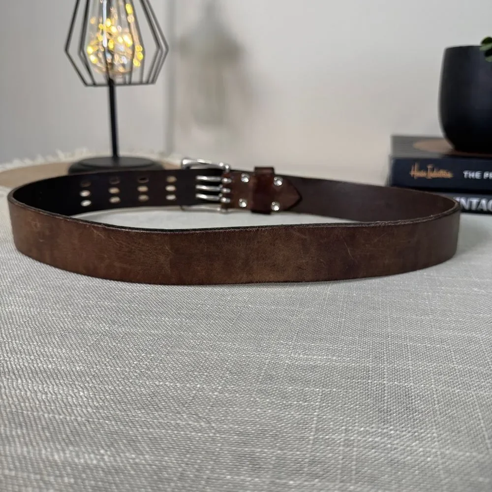 Vintage Brown Leather Belt Western Boho Wide Distressed Thru The Loop Size 34