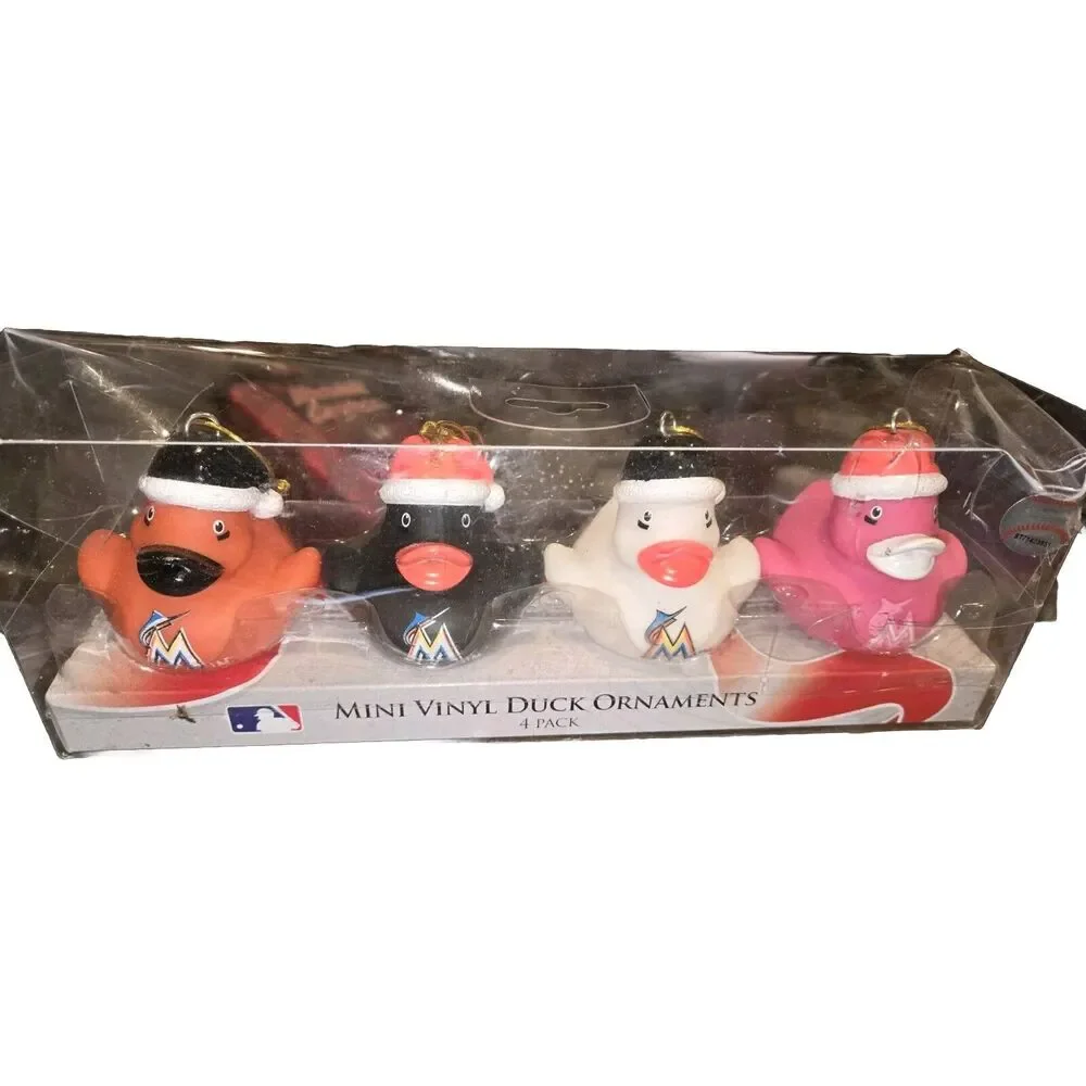 Pack Of 4 Vinyl Rubber Duck Christmas Ornaments Miami Marlins Baseball