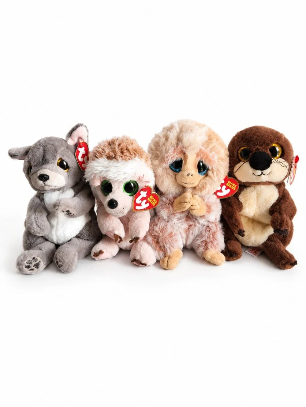 Ty Beanie Bellies Lot of 4 Wilfred Wolf Bumper Hedgehog Stubby Monkey Mitch +