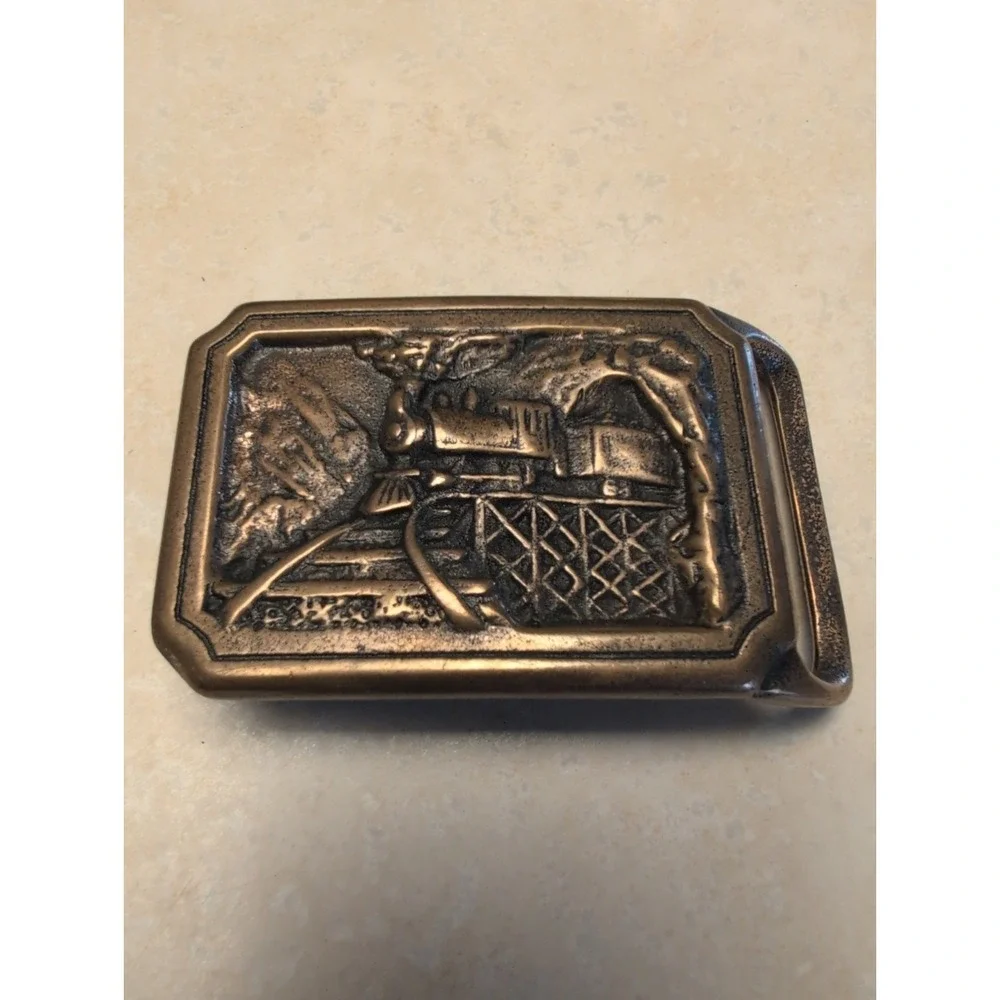 Tech Ether Guild Train Belt Buckle Railroad Mountain Solid Brass 1975 TE Express