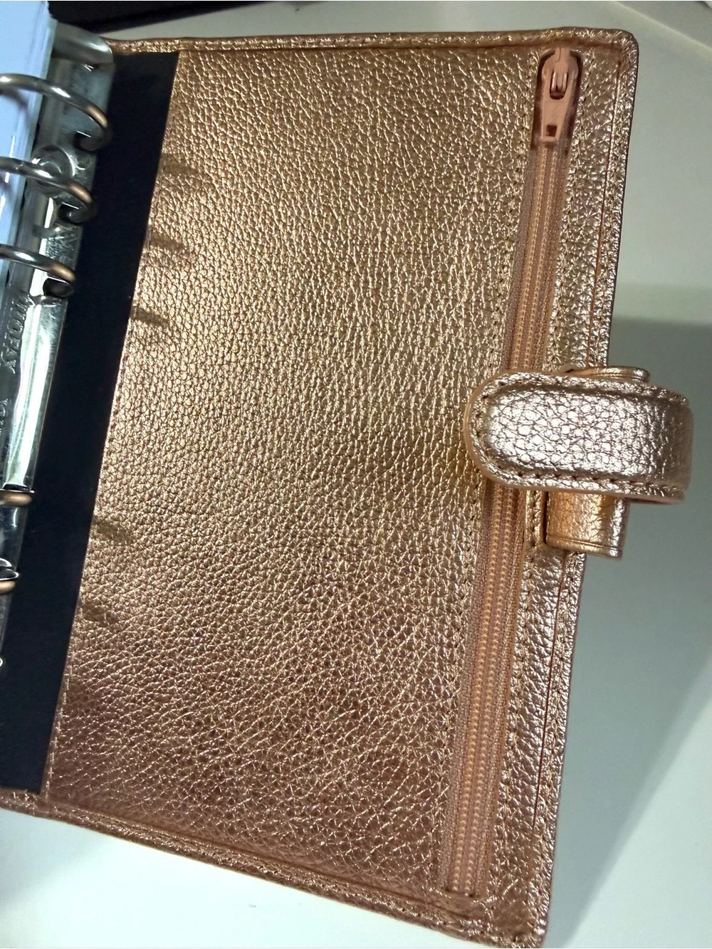 RARE Metallic Rose Gold Leather Personal Filofax Finsbury