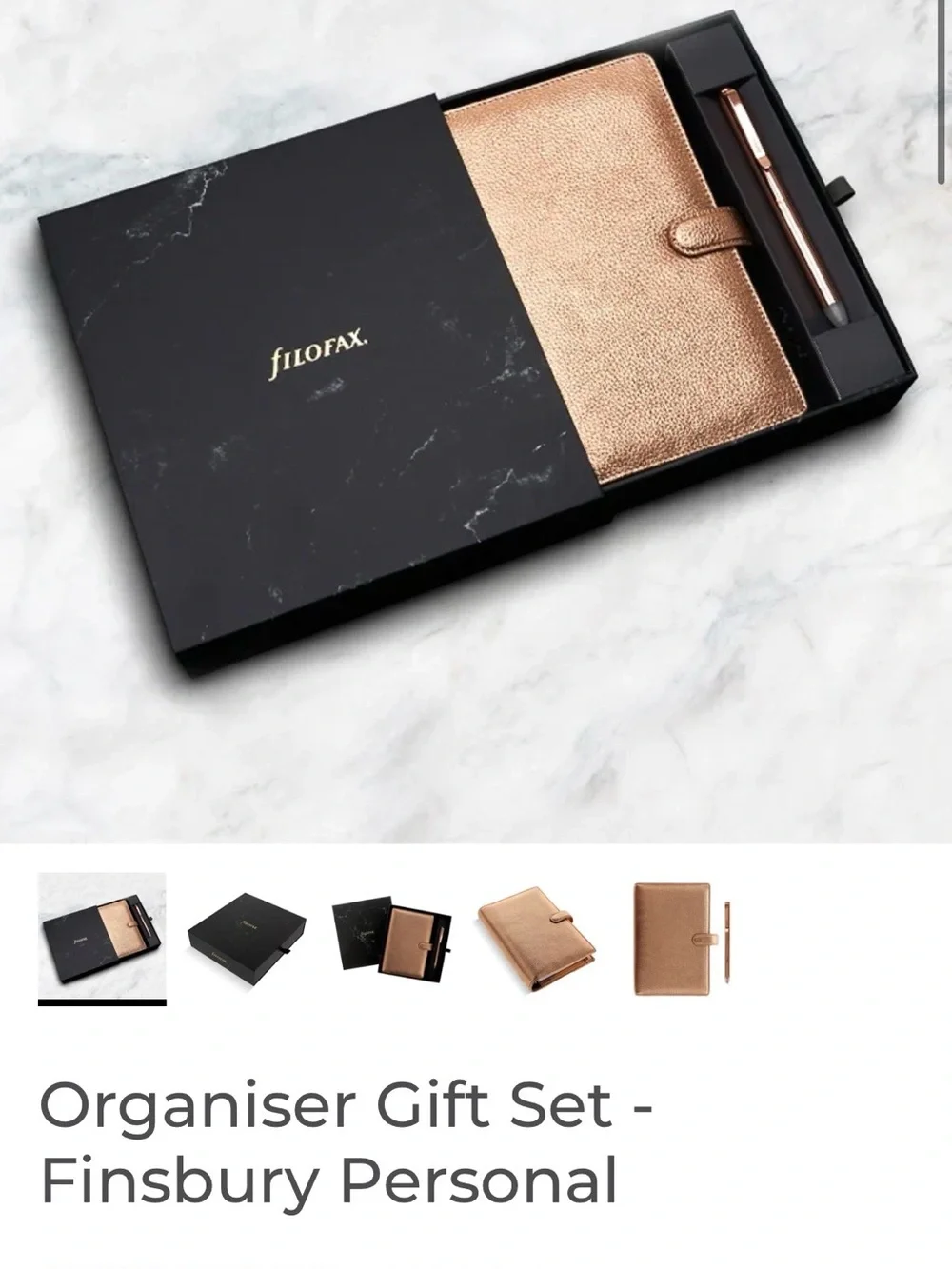 RARE Metallic Rose Gold Leather Personal Filofax Finsbury