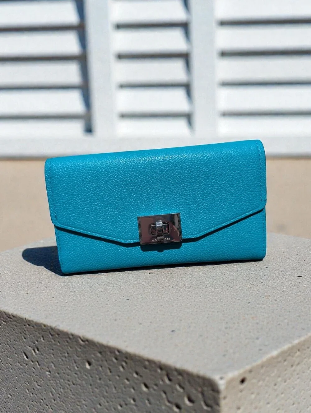 Michael Kors Cassie Trifold Tile Blue Wallet (New)