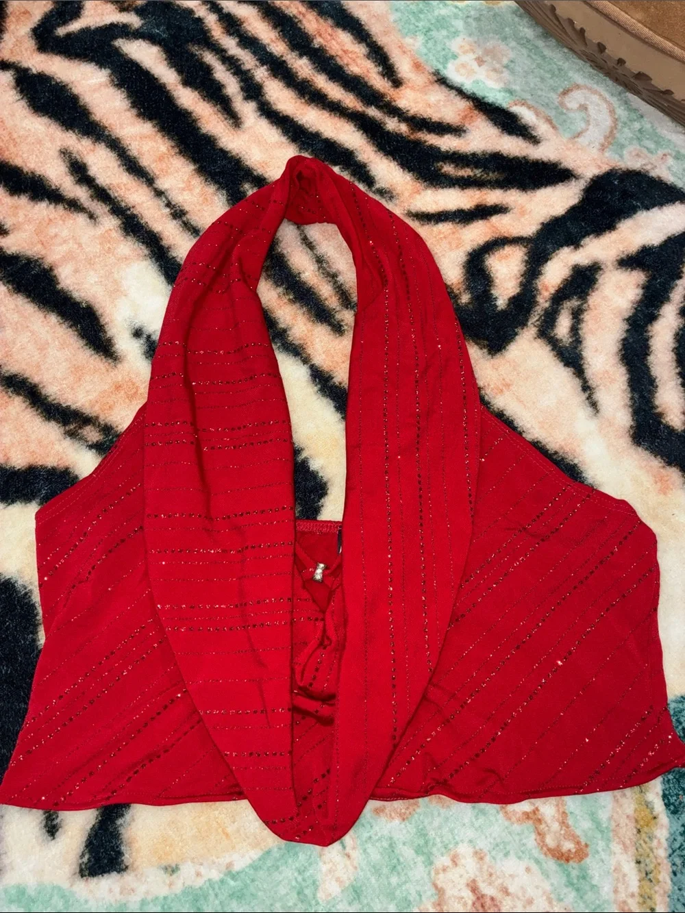 Red Glitter Halter Scarf Top - Vintage Circa 2002 or 2003